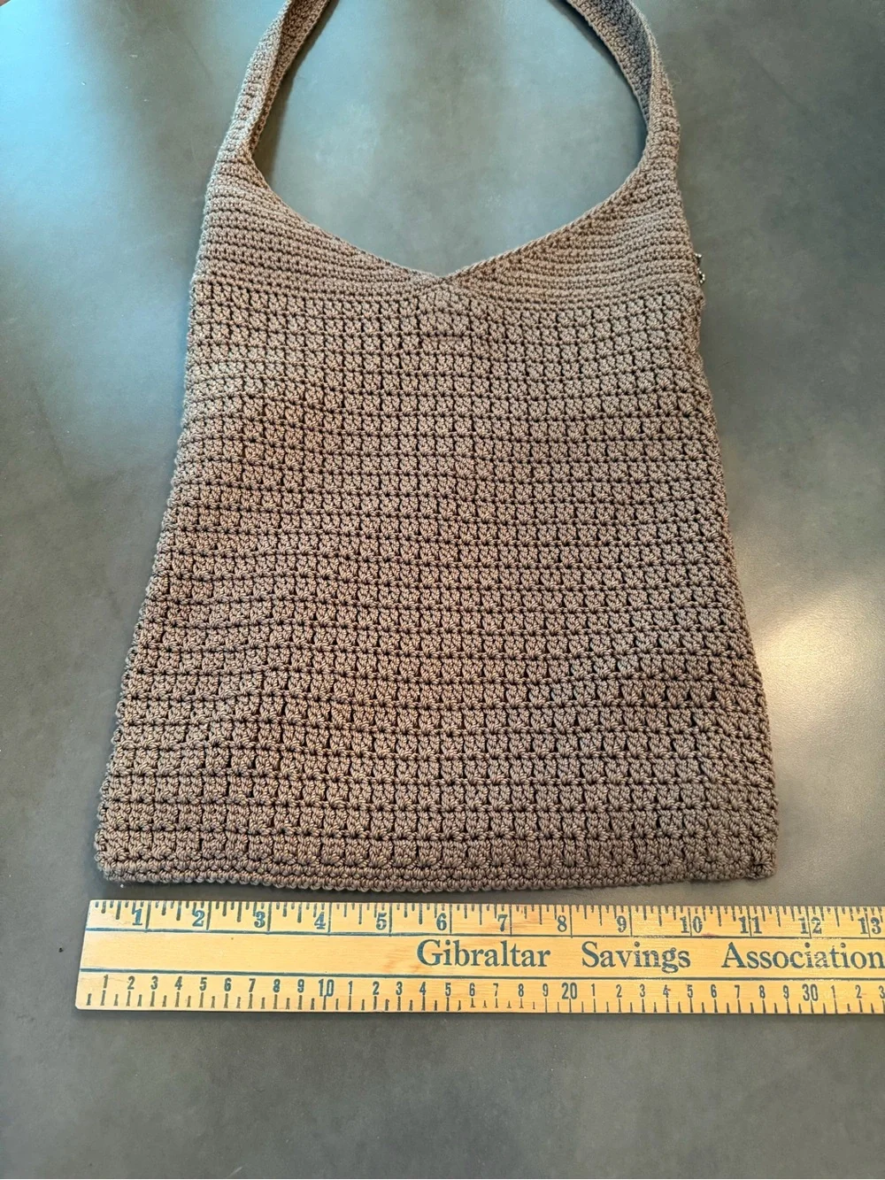 Jacqueline Ferrar Handmade Crochet Hobo Bag Brown Knit Shoulder Purse Boho